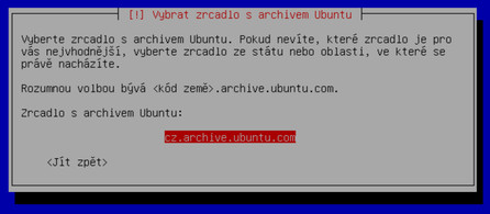 Výběr zrcadla s archivem Ubuntu