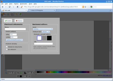 Nastavení programu SVG-edit