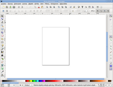 Aplikace Inkscape po spuštění