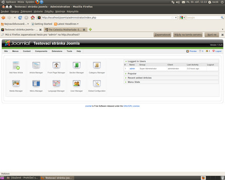 Čerstvě nainstalovaná Joomla