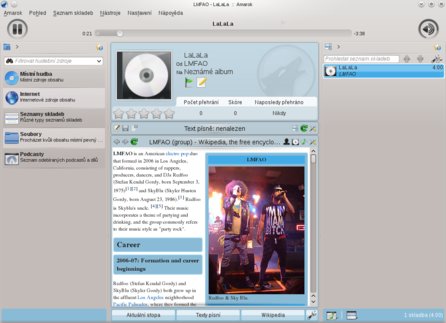 Amarok přehrávající MP3