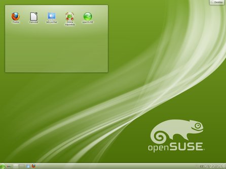 Výchozí vzhled plochy openSUSE 12.1 těsně po instalaci