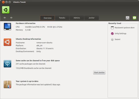 Ubuntu Tweak 0.6 – informace o počítači a systému