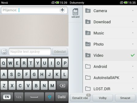 Psaní SMS. Správce souborů je vcelku jednoduchý
