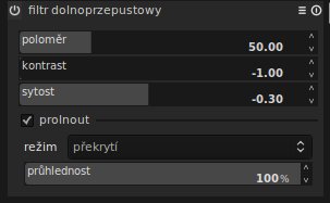 Nastavení modulu lowpass – vyjasnění tmavých partií na snímku a ztmavení světlých míst