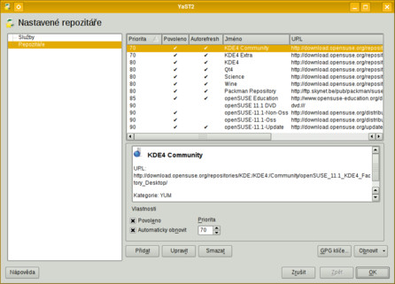 Správa repozitářů v YaSTu