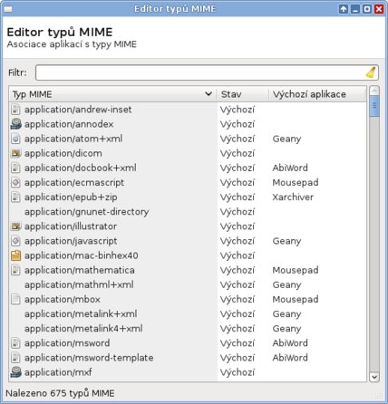 V aplikaci Editor typů MIME výchozí aplikace nejen vidíte hezky pohromadě...