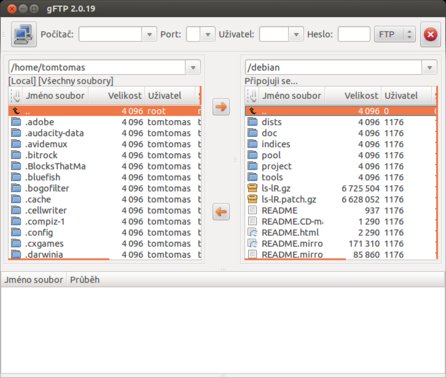 gFTP má velmi přehledné rozhraní