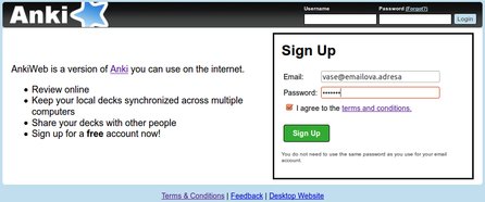 Účet na webu Anki