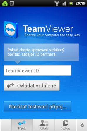 Úvodní obrazovka programu – telefon s Androidem