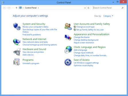 Ovládací panel ve Windows 8