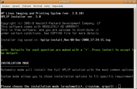 Start instalace HPLIP