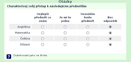 Příklad otázky typu pole s libovolným textem v záhlaví