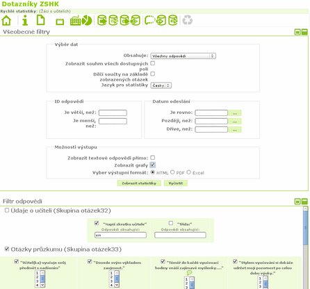 Filtrování výstupu dotazníku a možnosti jeho generování HTML, PDF, Excel