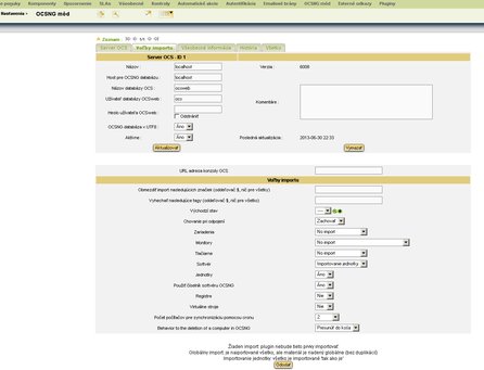Okno s localhost pripojením a otvorenou záložkou Voľby importu.?