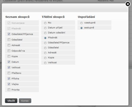 Správa sloupců v seznamu zpráv