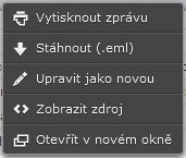 Nabídka s dalšími funkcemi pro práci se zprávou