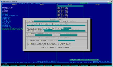 Vytvoření archivu v programu Far Manager