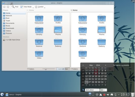 Vzhled běžný pro distribuce s prostředím KDE ani zde nemění svou tvář