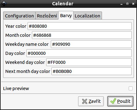 Kalendář, záložka Barvy po změně na červenou pro víkendy