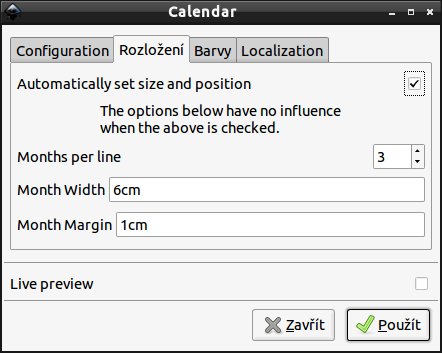 Kalendář, záložka Rozložení