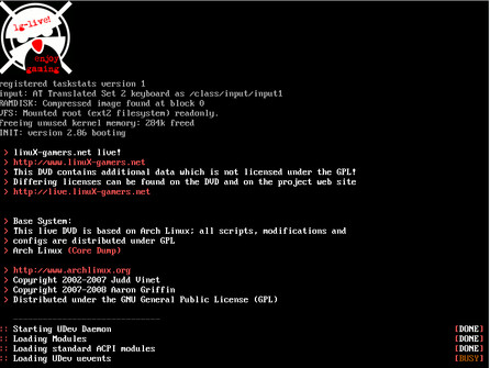 Spouštění Arch Linuxu v podobě herního DVD linuX-gamers.net