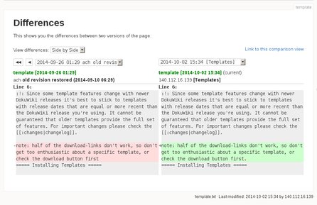Porovnání dvou revizí stránky v Dokuwiki