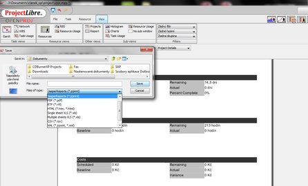 Uložení a tisk reportu vašeho projektu má dostatek možností