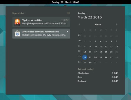 Přehled upozornění je umístěný v panelu s kalendářem