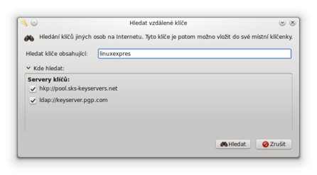 Hledání klíčů na keyserverech