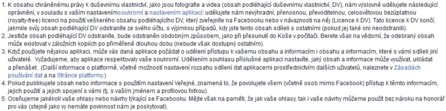 Výňatek z podmínek sociální sítě Facebook