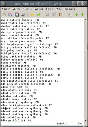 Prohlížení slovníku v editoru GVim