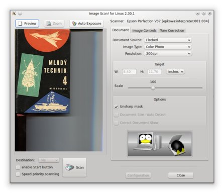 Prostředí programu Image Scan! for Linux