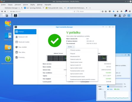Menu s funkcemi pro ovládání clusteru