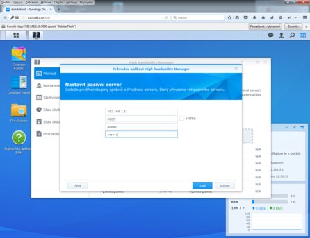 Údaje pro přístup na pasivní NAS