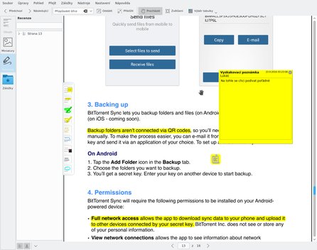 Použití poznámek v dokumentu (zde zvýraznění a vyskakovací poznámka)