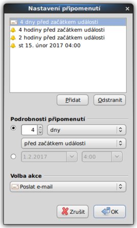 Vytváření připomínek v okně Nastavení připomenutí