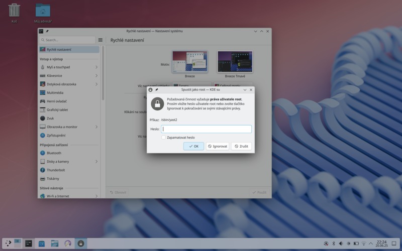 KDE Plasma 6.4 - ztmavené pozadí pod dialogem