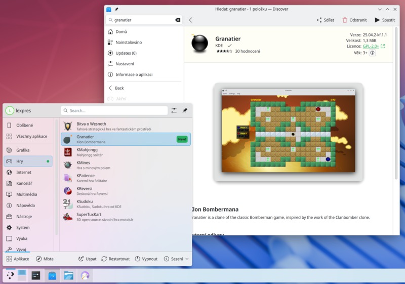 KDE Plasma 6.4 - označení nové aplikace v nabídce
