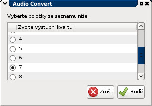 Audio konvertor, výběr kvality výsledného souboru