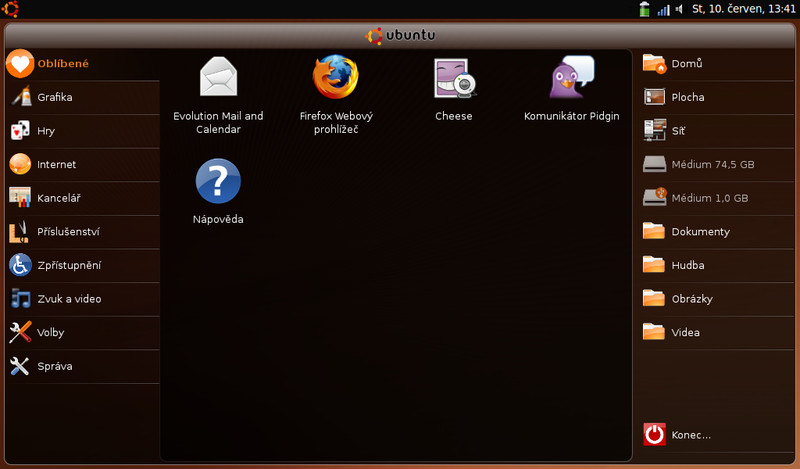 Pracovní plocha v Ubuntu Netbook Remix