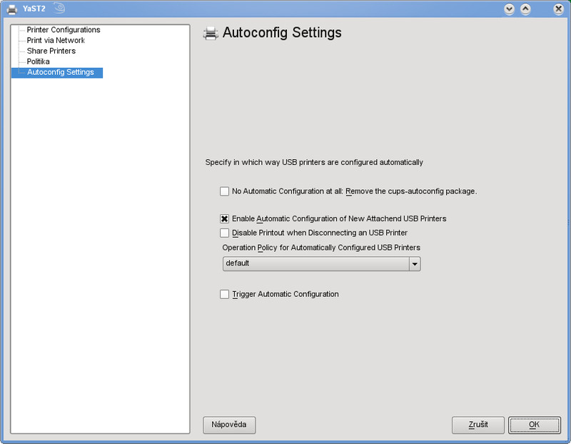 Automatická konfigurace nově připojených tiskáren