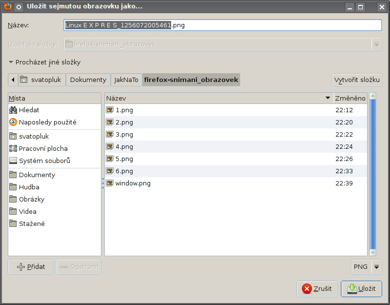 Souborový dialog pro zadání jména obrázku