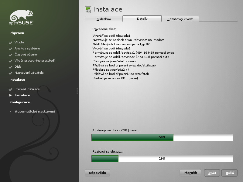 Průběh instalace openSUSE 11.2