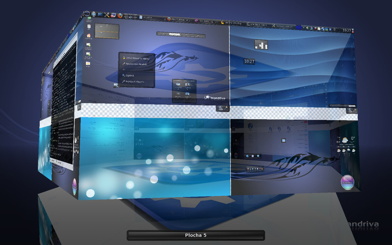 Pohled na plochy v prostředí KDE4 prostřednictvím 3D objektu