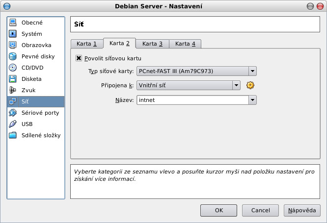 Přidání druhé síťové karty na serveru