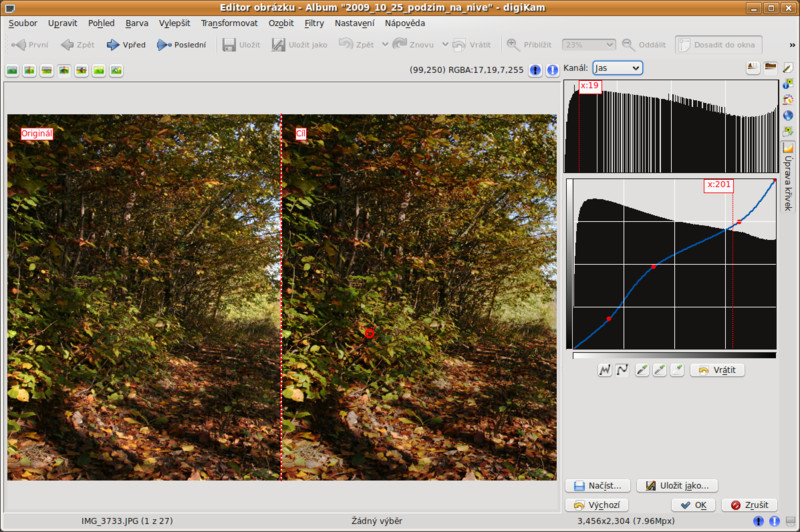 digiKam– editace obrázku, křivky