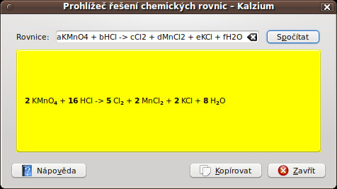 Vyčíslování chemických rovnic s Kalzium