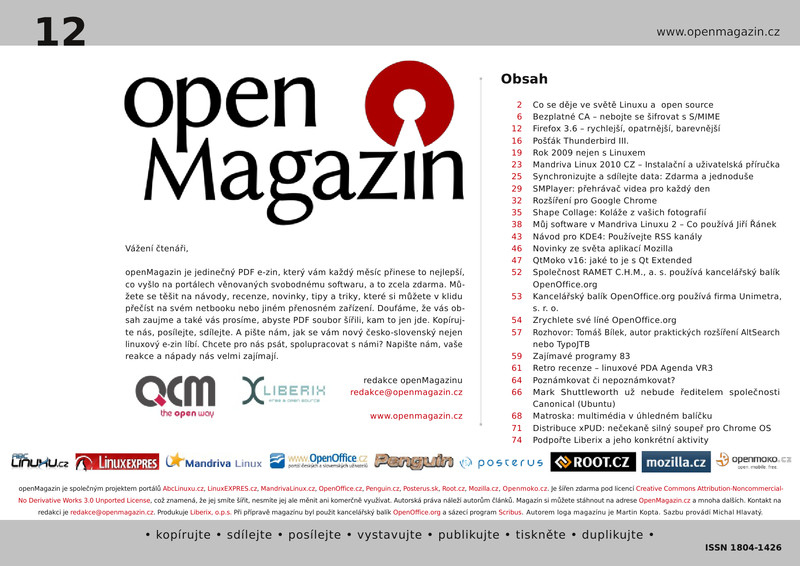 Titulní strana dvanáctého openMagazinu