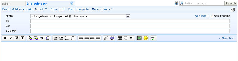 Zoho - vytváření poštovní zprávy